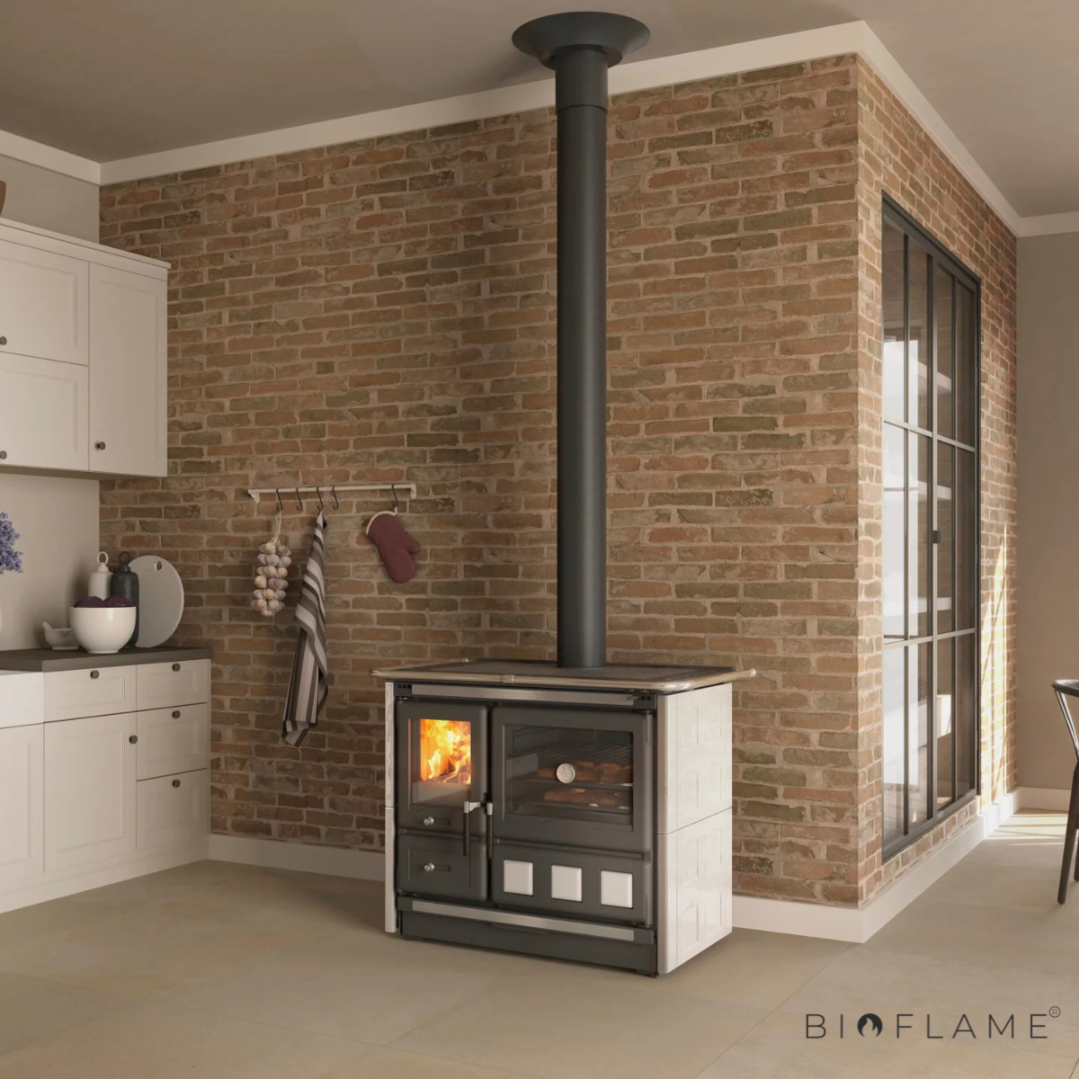FOGÃO A LENHA - NORDICA EXTRAFLAME ROSA XXL 5.0 MAIOLICA