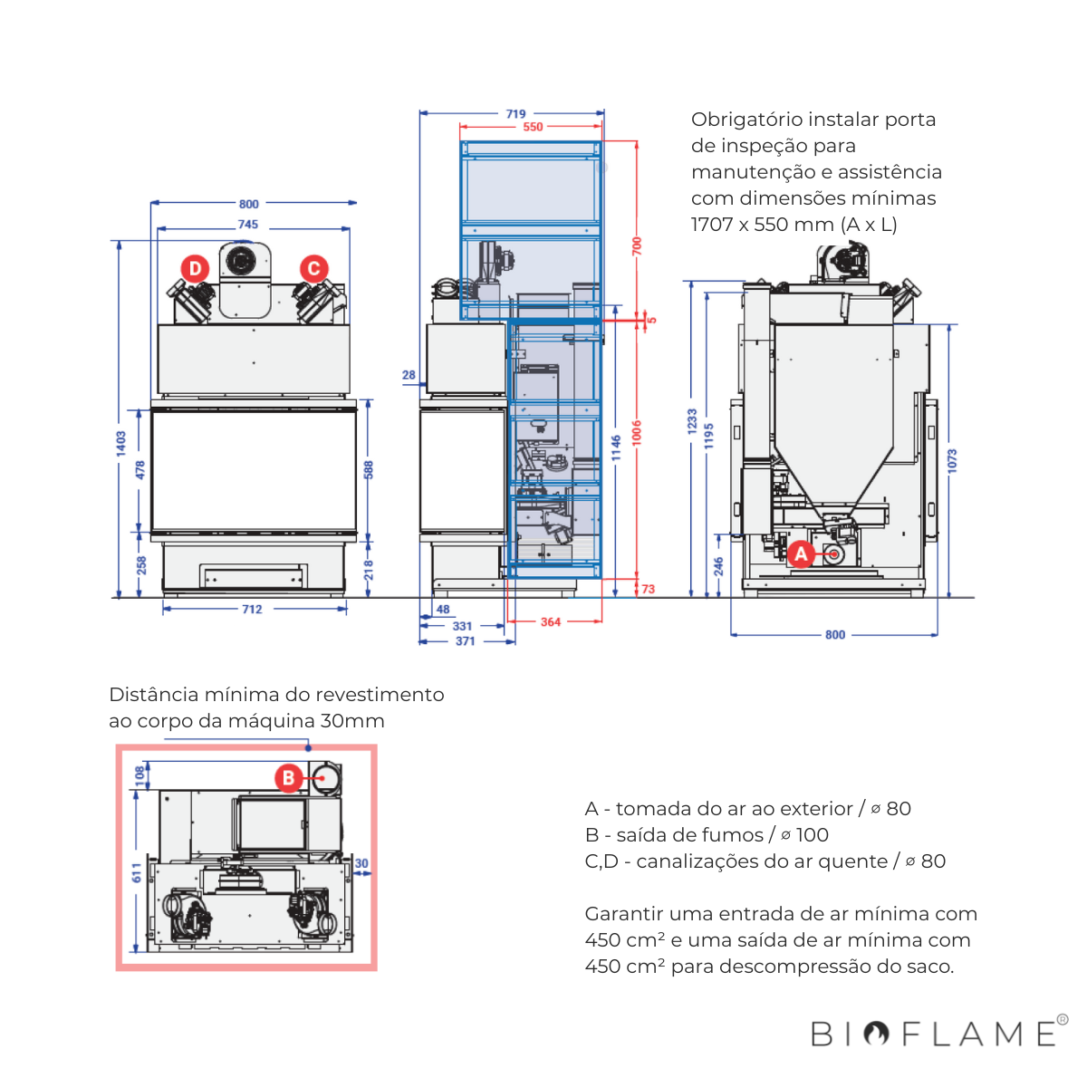 RECUPERADOR DE CALOR A PELLETS CANALIZÁVEL - L'ARTISTICO ORY AP 800 ORY AP 800 3 Faces