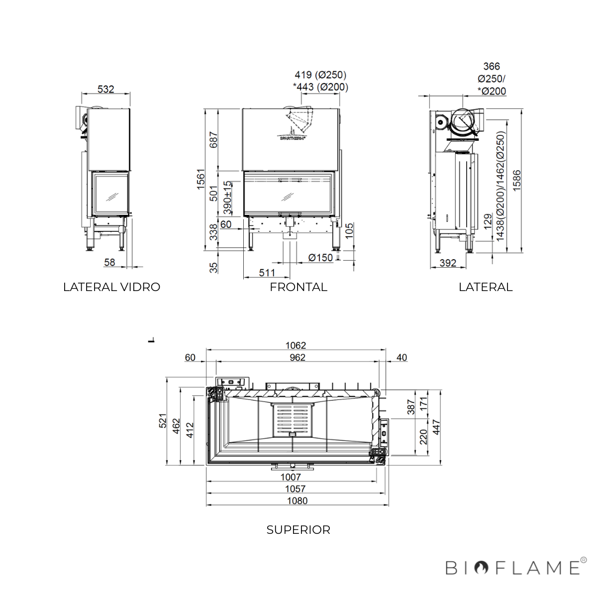 RECUPERADOR DE CALOR A LENHA - SPARTHERM VARIA 2L-100H LATERAL ESQUERDA