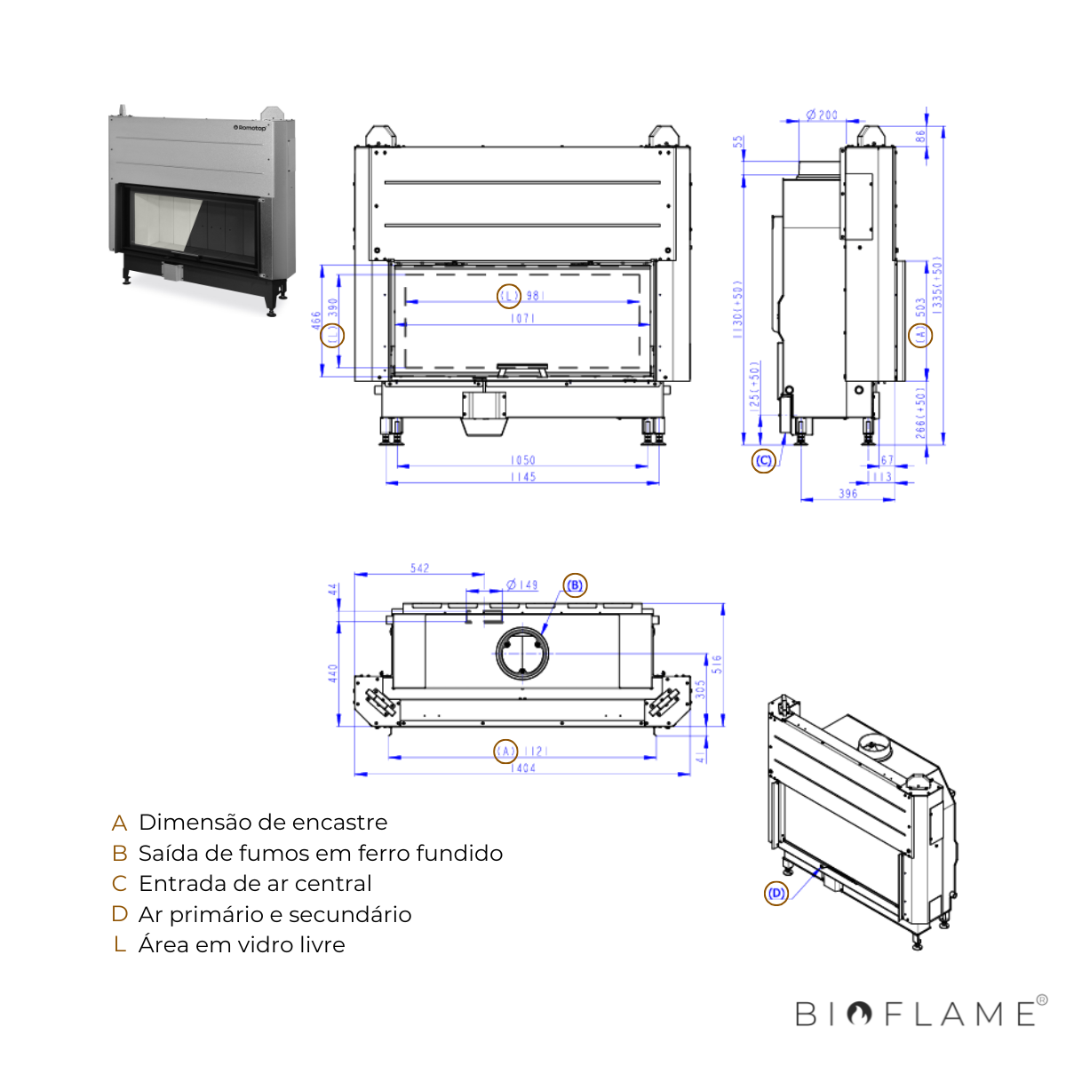 RECUPERADOR DE CALOR DE CALOR A LENHA - ROMOTOP HEAT H3LG
