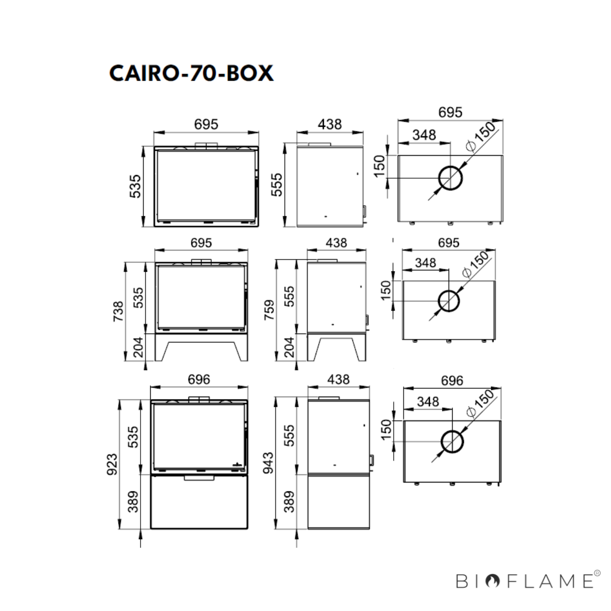 SALAMANDRA A LENHA - BRONPI CAIRO 70 BOX