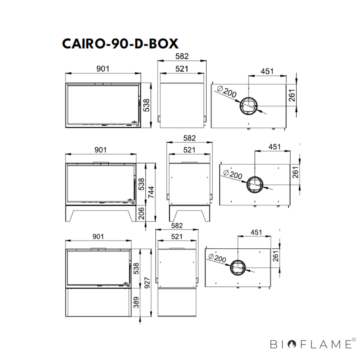 SALAMANDRA A LENHA - BRONPI CAIRO 90 BOX DUPLA FACE