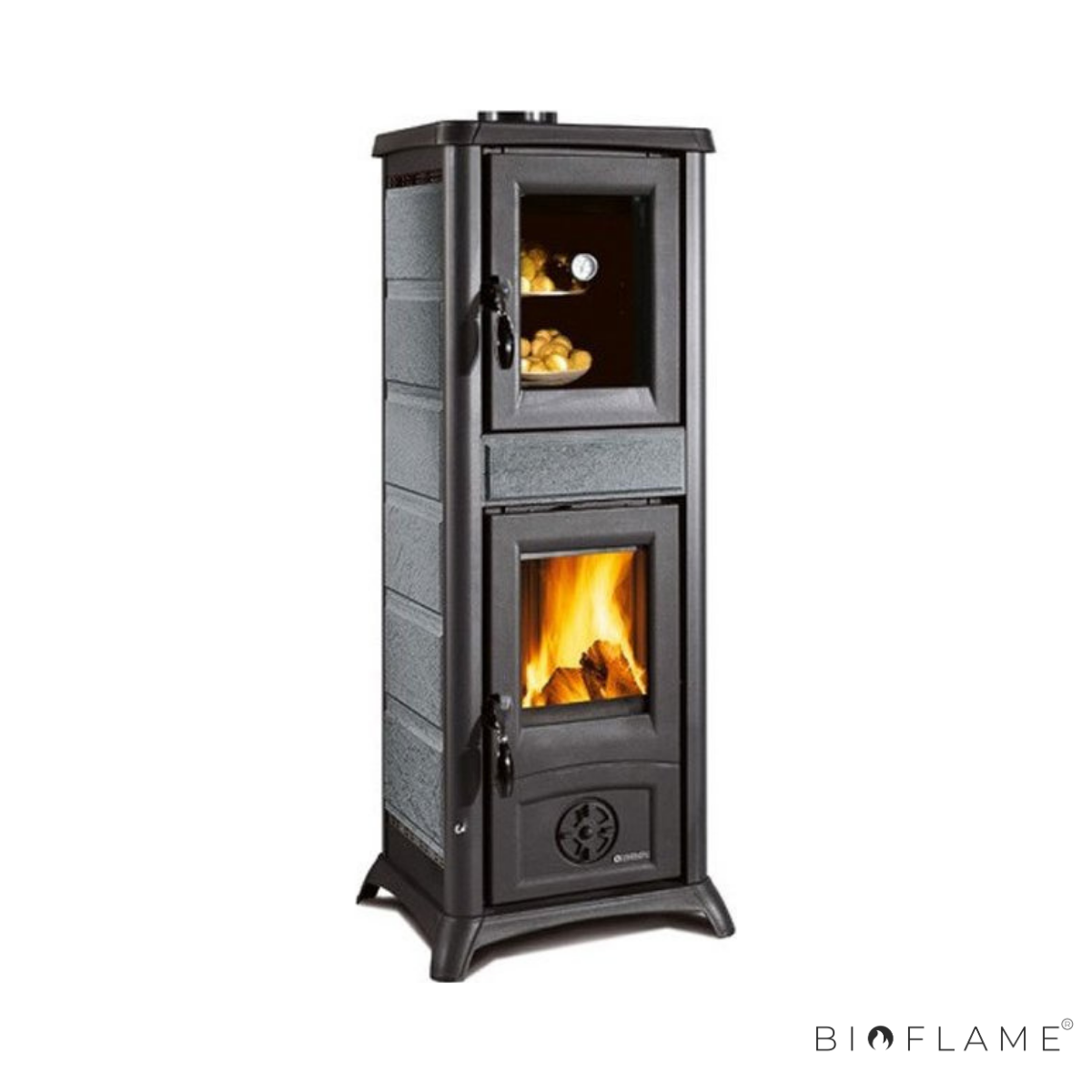 SALAMANDRA A LENHA EM FERRO FUNDIDO - NORDICA EXTRAFLAME GEMMA FORNO