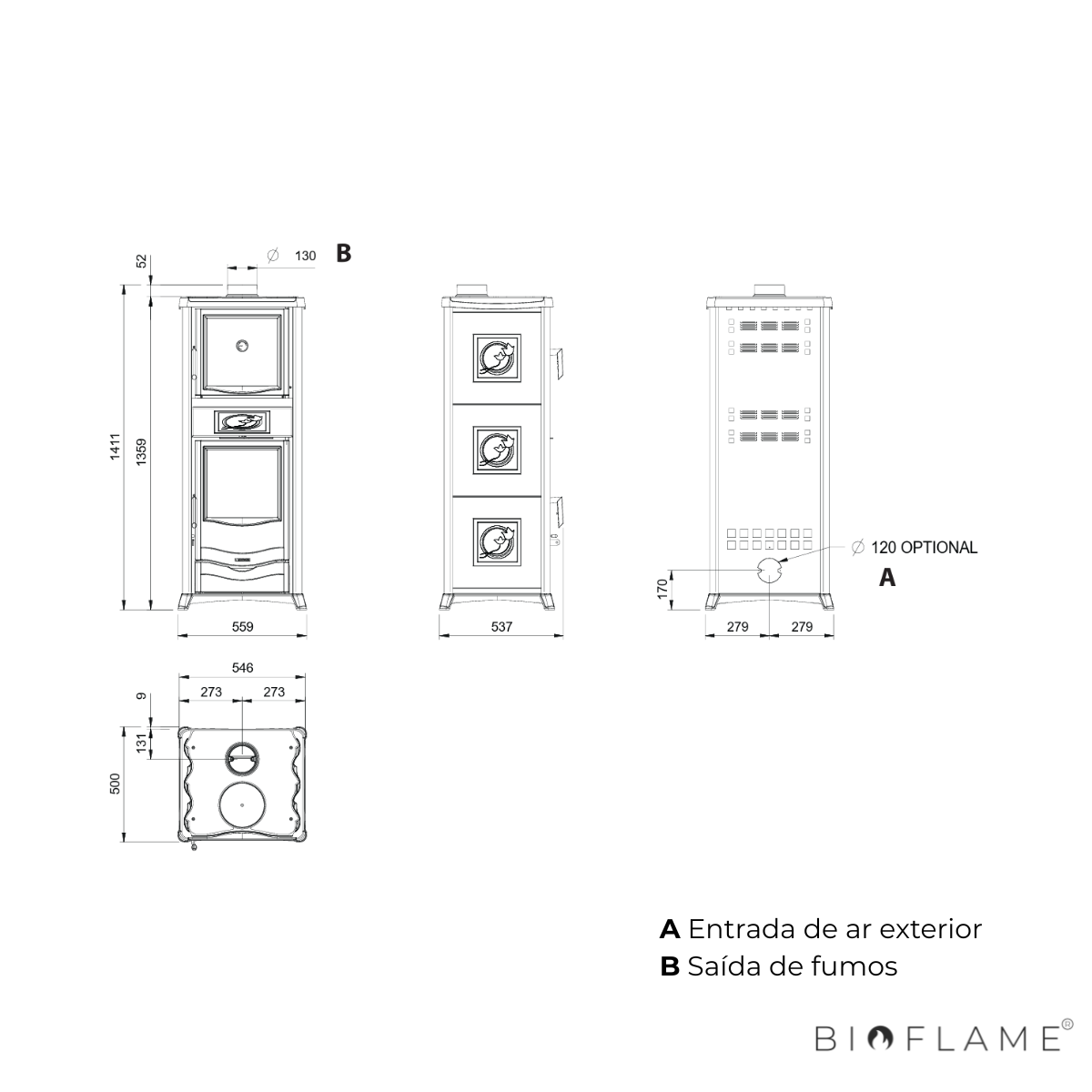 SALAMANDRA A LENHA EM FERRO FUNDIDO - NORDICA EXTRAFLAME ROSSELLA PLUS FORNO