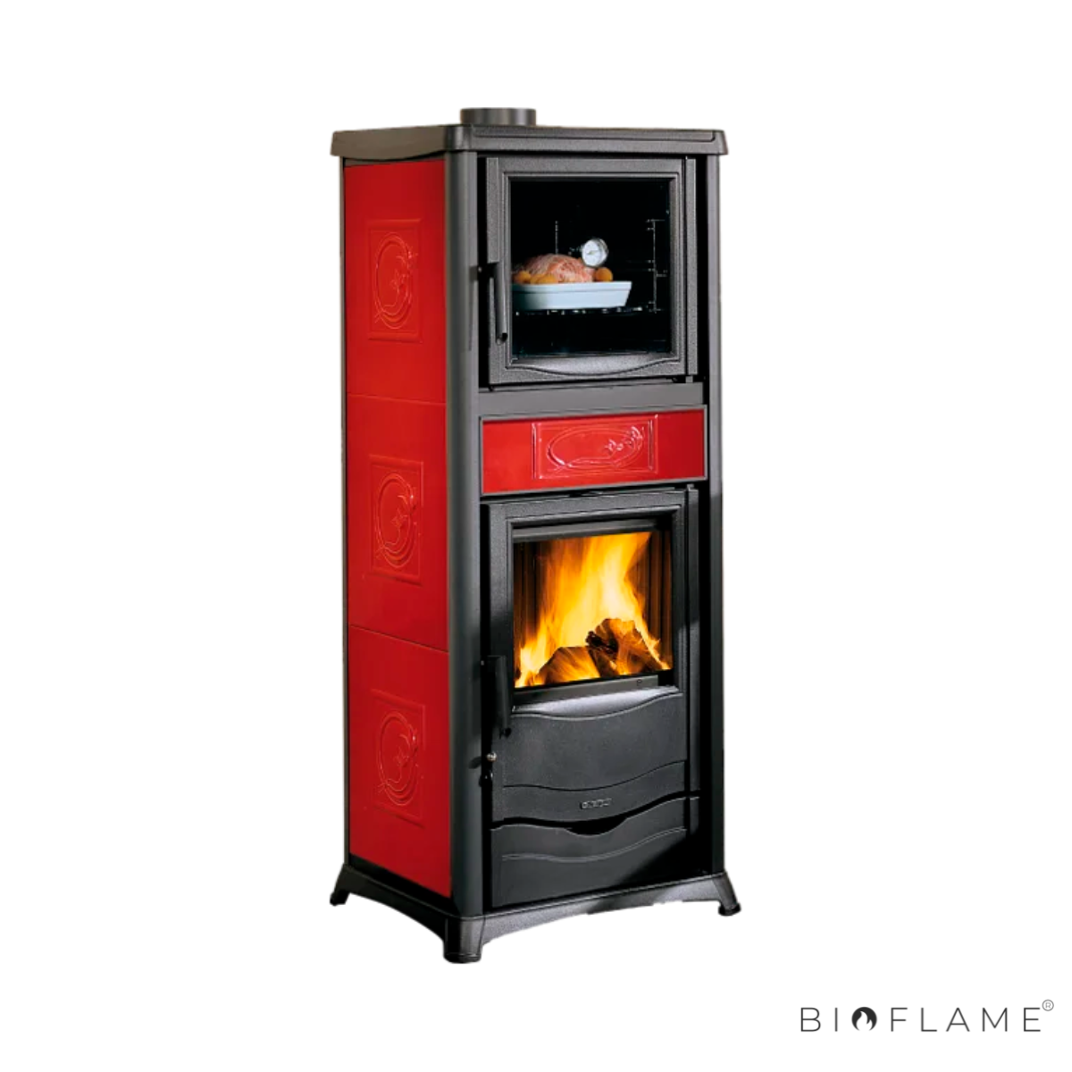 SALAMANDRA A LENHA PARA AQUECIEMNTO CENTRAL - NORDICA EXTRAFLAME TERMOROSSELLA PLUS FORNO DSA 4.0