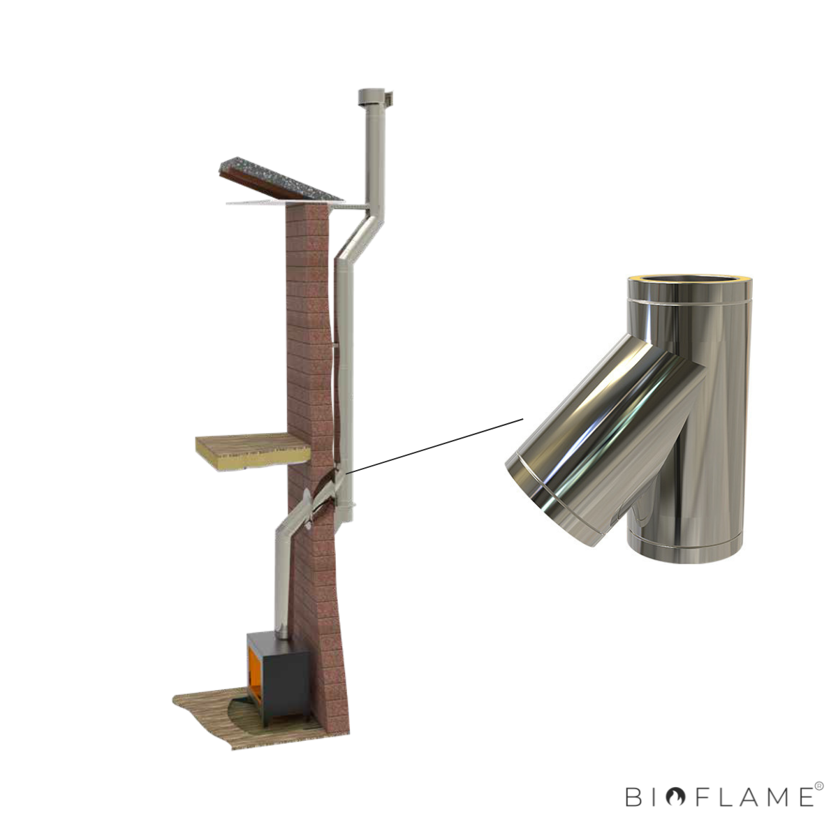 TÊ 135º INOX PAREDE DUPLA COM ABRAÇADEIRA - CONVESA