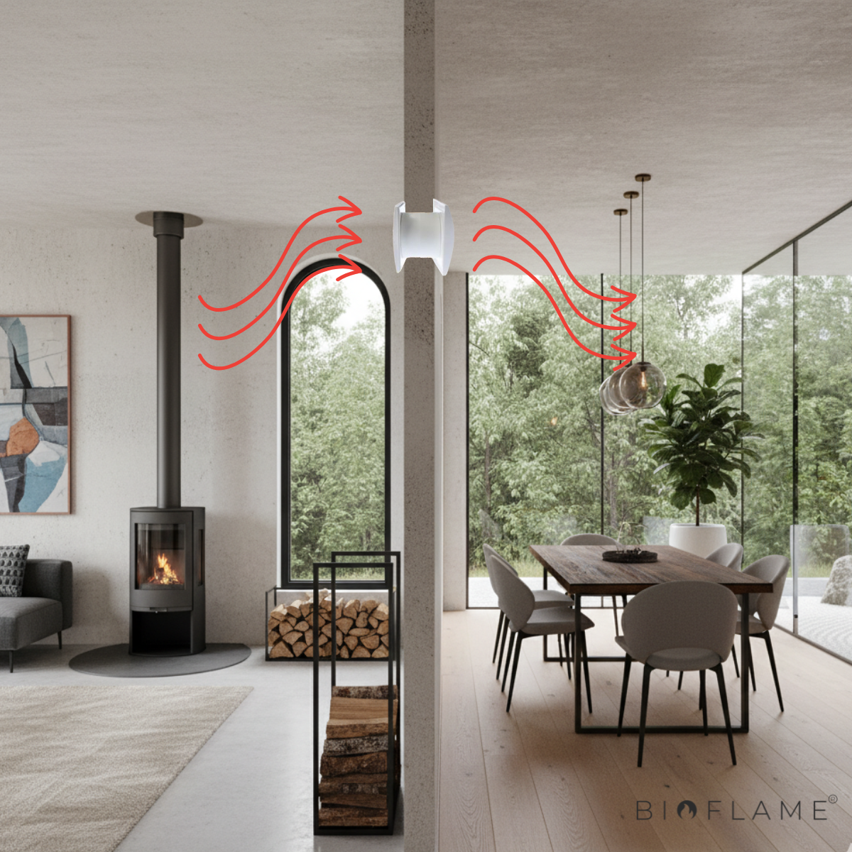 VENTILADOR DE PAREDE COM TERMÓSTATO PARA DISTRIBUIÇÃO DE AR QUENTE - TRIA COSY
