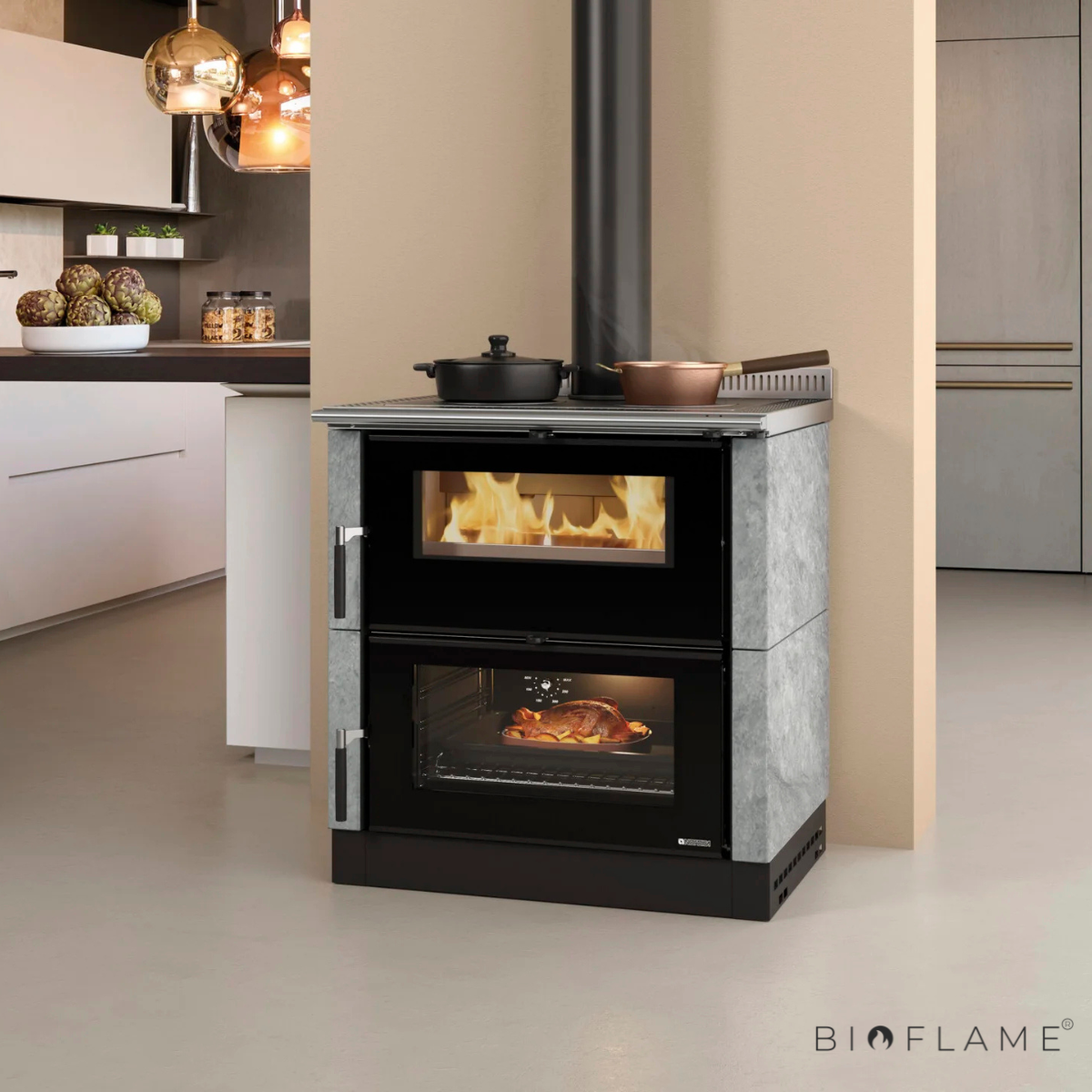 FOGÃO A LENHA - NORDICA EXTRAFLAME VERONA XXL PEDRA