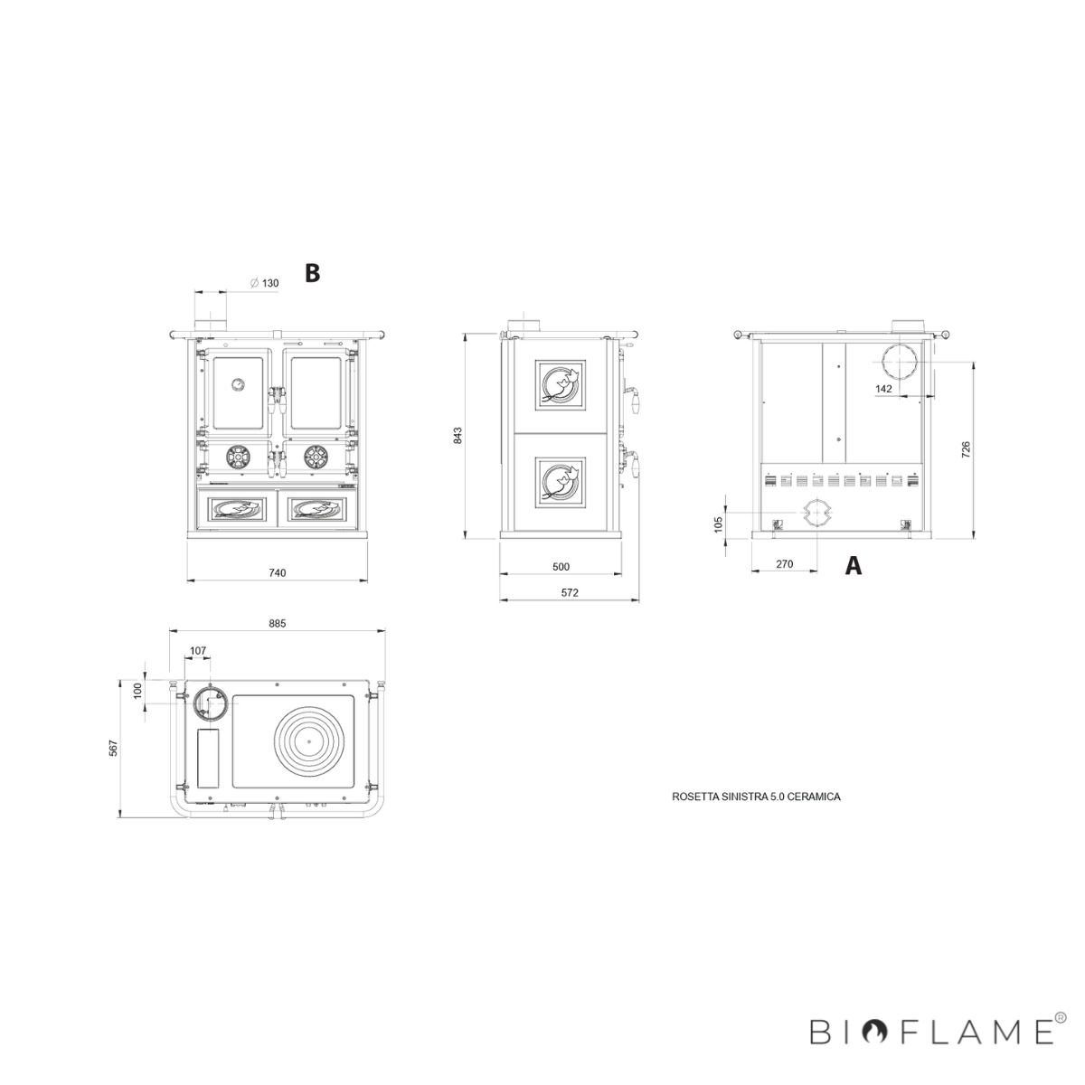 FOGÃO A LENHA - NORDICA EXTRAFLAME ROSETTA SINISTRA 5.0