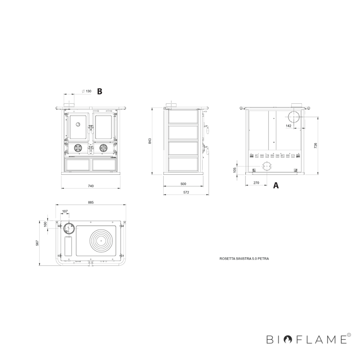 FOGÃO A LENHA - NORDICA EXTRAFLAME ROSETTA SINISTRA 5.0
