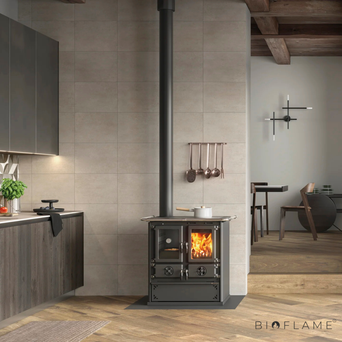 FOGÃO A LENHA-NORDICA EXTRAFLAME - ROSETTA SINISTRA STEEL