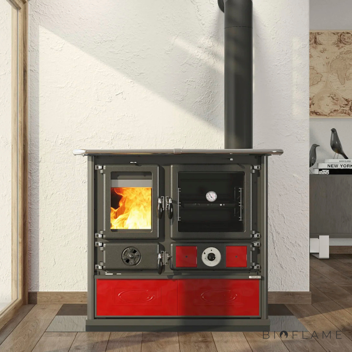 FOGÃO A LENHA PARA AQUECIMENTO CENTRAL - NORDICA EXTRAFLAME TERMOROSA DSA
