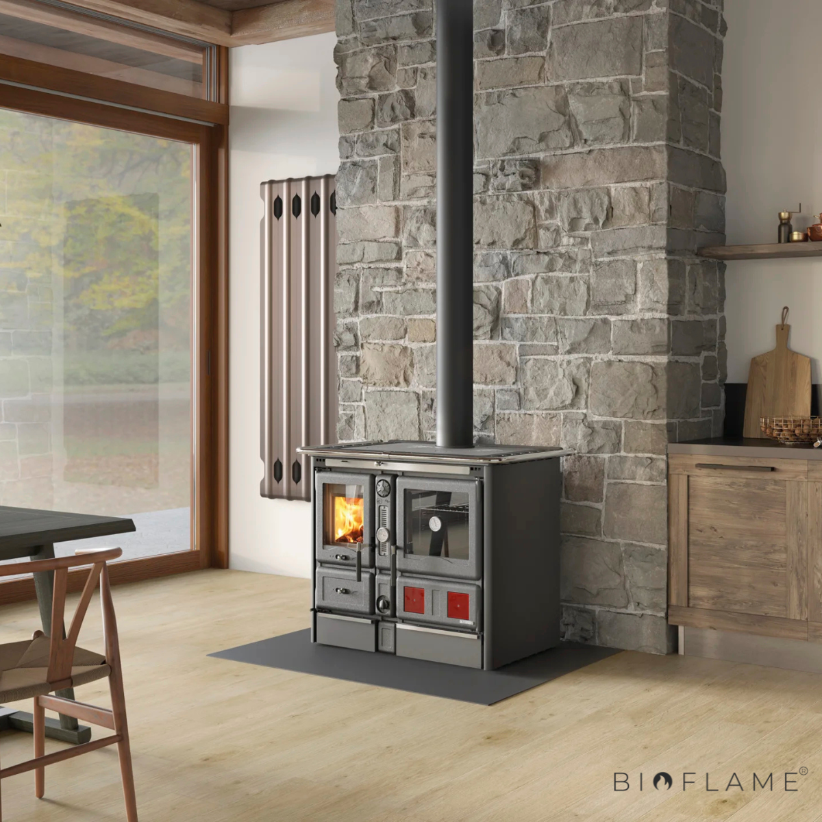 FOGÃO A LENHA PARA AQUECIMENTO CENTRAL - NORDICA EXTRAFLAME TERMOROSA XXL DSA