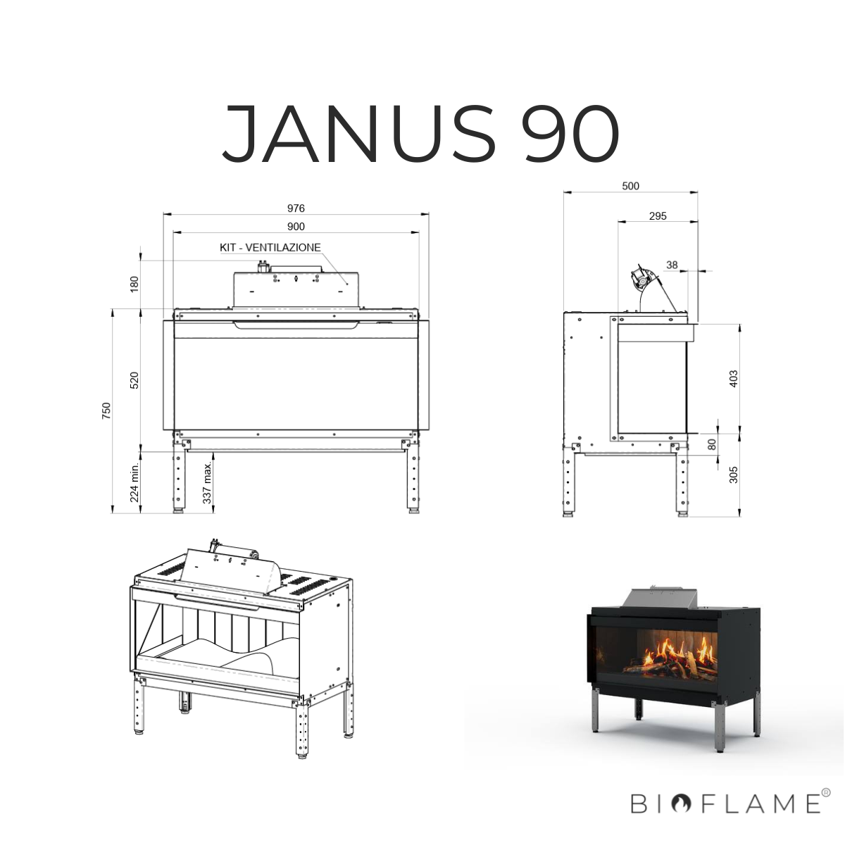 LAREIRA ELÉTRICA HOLOGRÁFICA - NOBIS JANUS 90 / 125 / 170