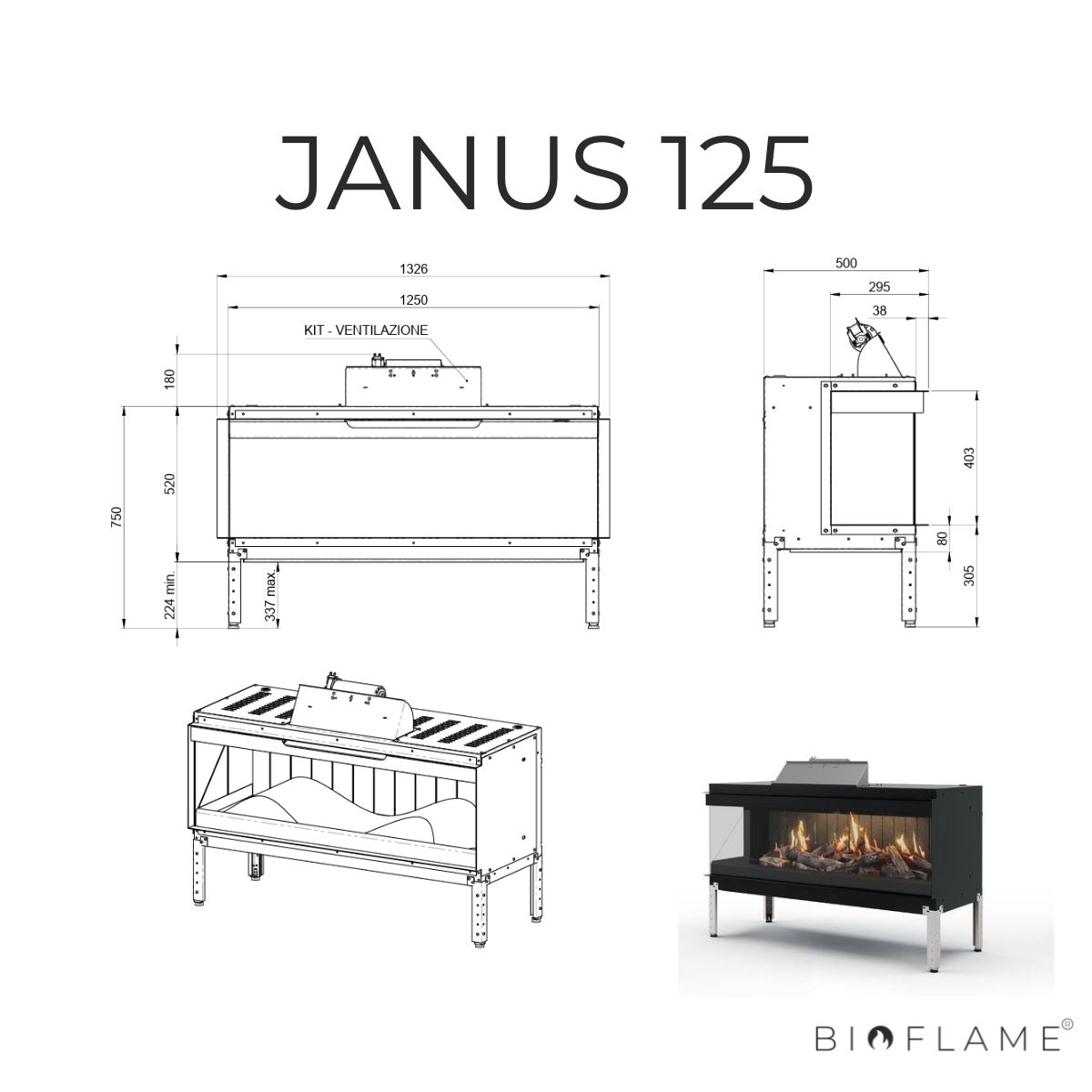 LAREIRA ELÉTRICA HOLOGRÁFICA - NOBIS JANUS 90 / 125 / 170