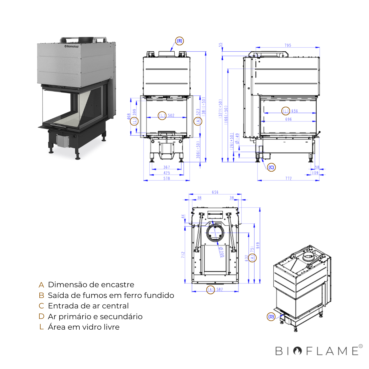 RECUPERADOR DE CALOR A LENHA - ROMOTOP HEAT HU3LF