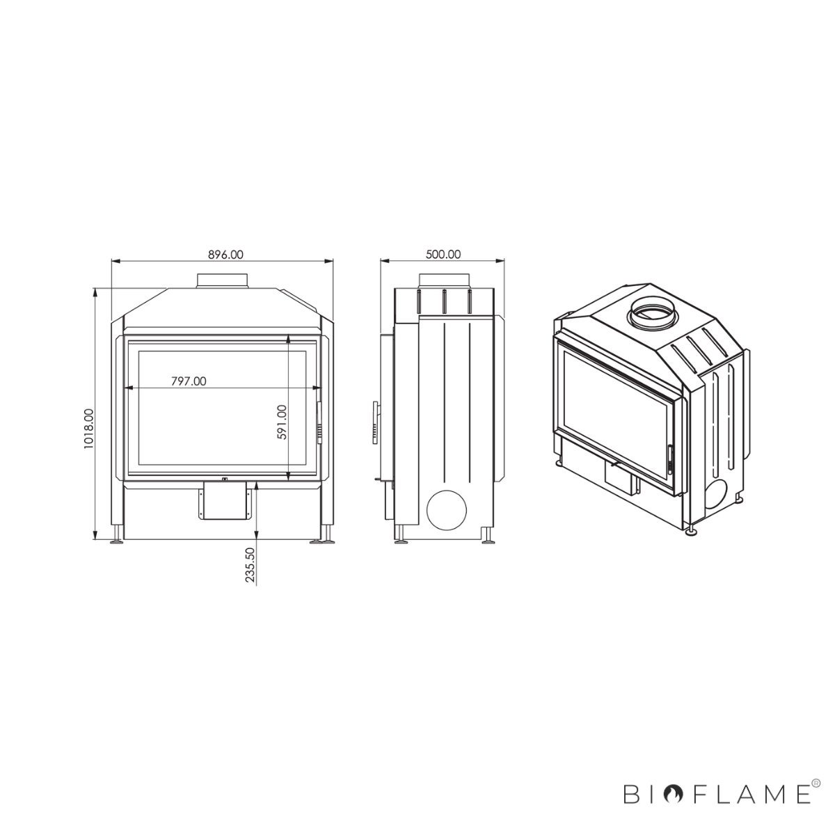 RECUPERADOR DE CALOR A LENHA - A.CAMINETTI FLAT 80 OPEN SIDE