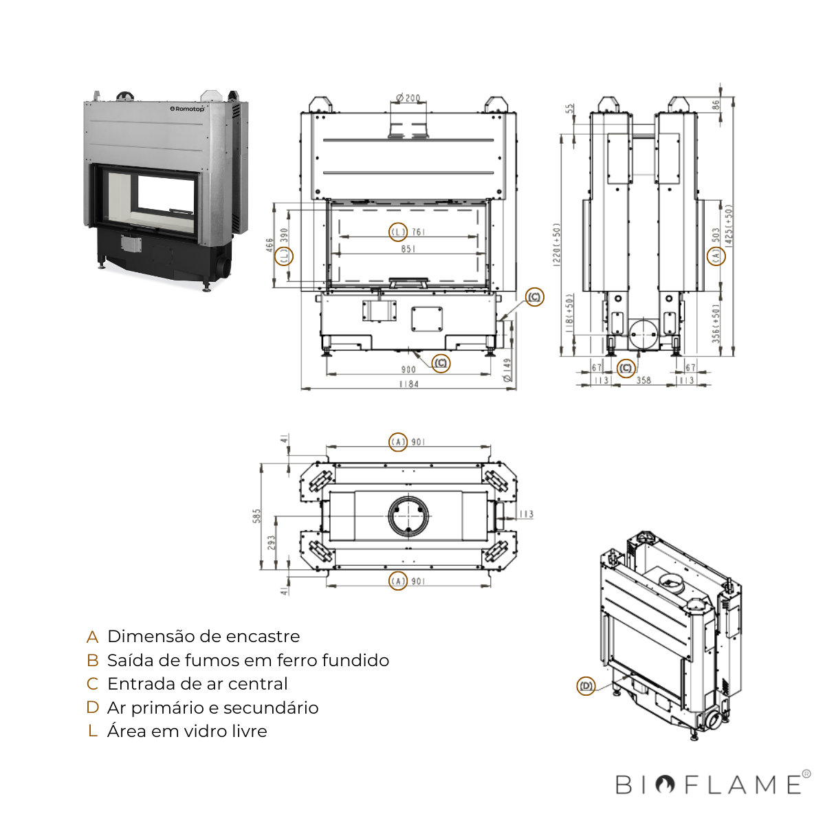 RECUPERADOR DE CALOR A LENHA - ROMOTOP HEAT HT3LF 04