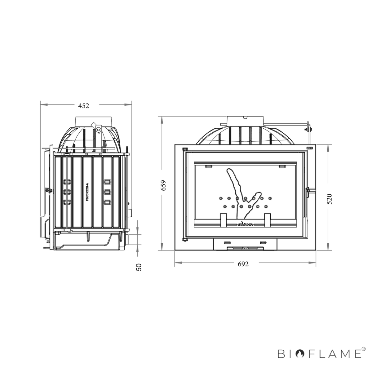 RECUPERADOR DE CALOR A LENHA EM FERRO FUNDIDO - INVICTA 700 PHILOS GRAND ANGLE COM REGISTO