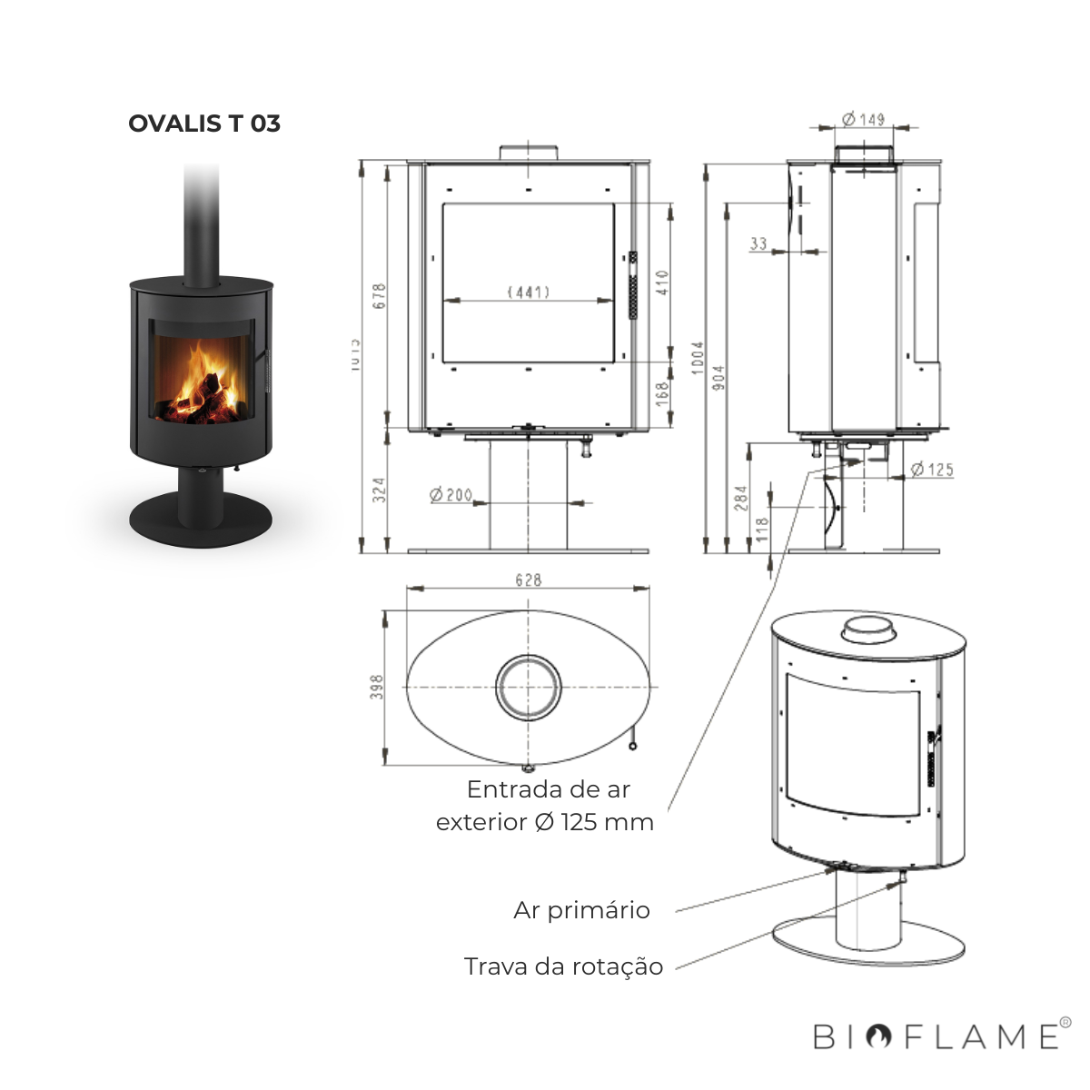 SALAMANDRA A LENHA - ROMOTOP OVALIS T ROTATIVA