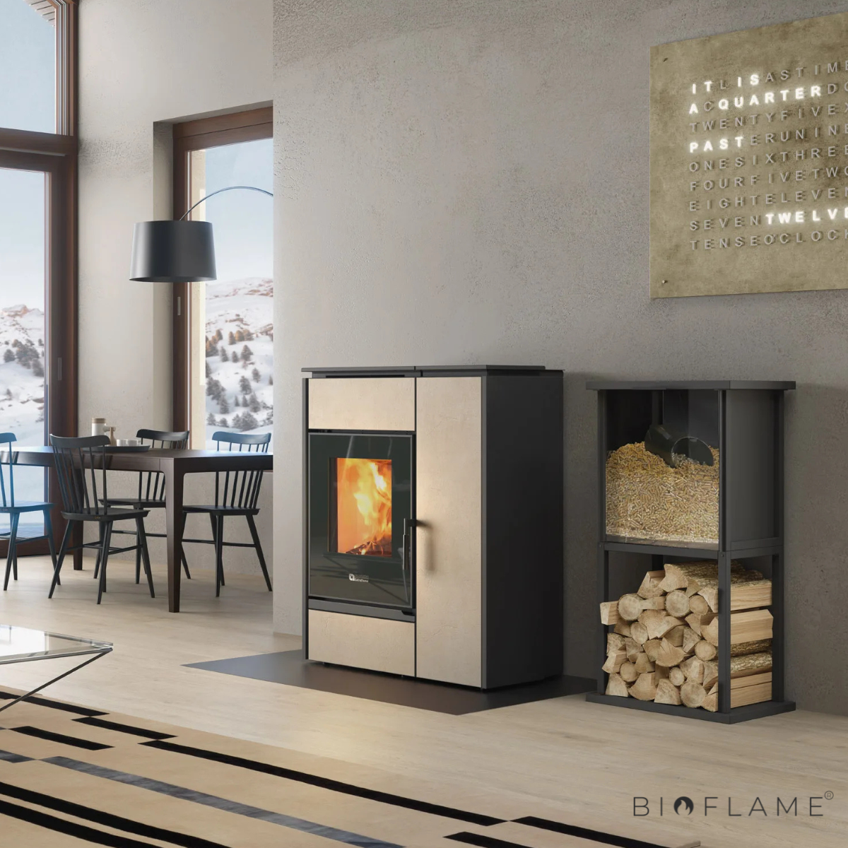 SALAMANDRA A LENHA E PELLETS CANALIZÁVEL - NORDICA EXTRAFLAME MARGARET