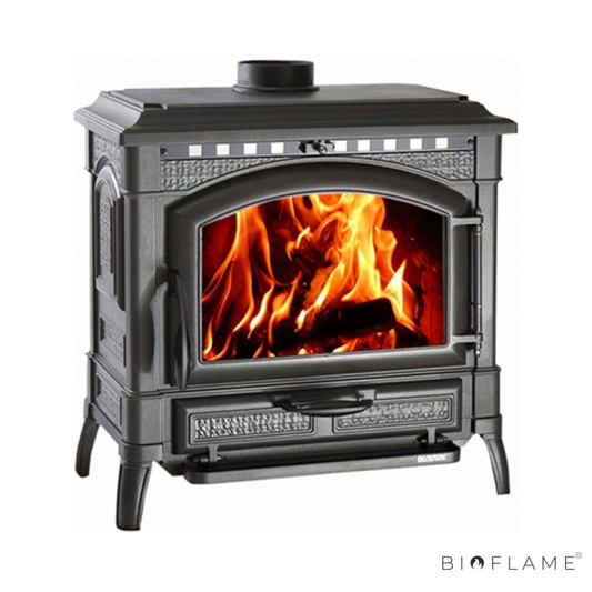 SALAMANDRA A LENHA PARA AQUECIMENTO CENTRAL EM FERRO FUNDIDO - NORDICA EXTRAFLAME TERMOISOTTA DSA