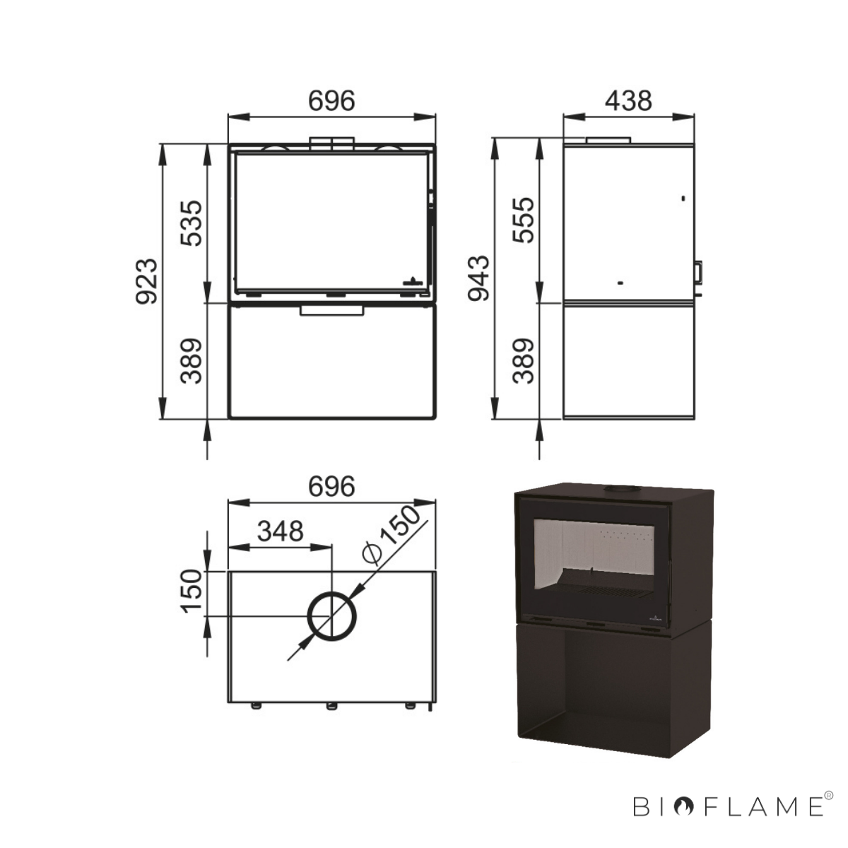 SALAMANDRA A LENHA - BRONPI CAIRO 70 BOX COM LENHEIRO 