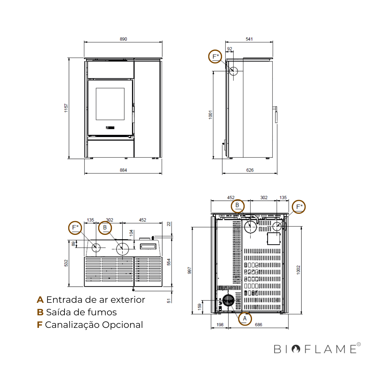SALAMANDRA A LENHA E PELLETS CANALIZÁVEL - NORDICA EXTRAFLAME MARGARET