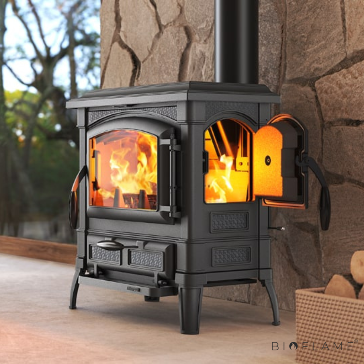 SALAMANDRA A LENHA EM FERRO FUNDIDO - NORDICA EXTRAFLAME ISOTTA CON CERCHI EVO