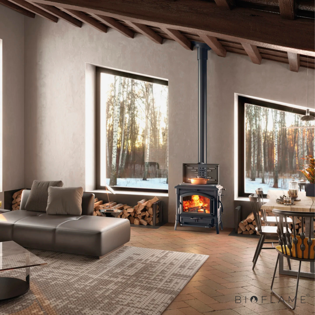 SALAMANDRA A LENHA EM FERRO FUNDIDO - NORDICA EXTRAFLAME ISOTTA CON CERCHI EVO