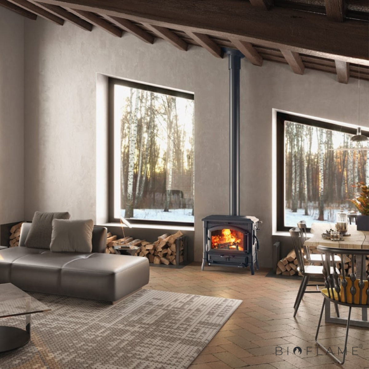 SALAMANDRA A LENHA EM FERRO FUNDIDO - NORDICA EXTRAFLAME ISOTTA EVO