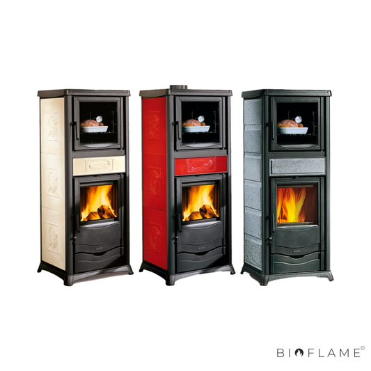 SALAMANDRA A LENHA EM FERRO FUNDIDO - NORDICA EXTRAFLAME ROSSELLA PLUS FORNO