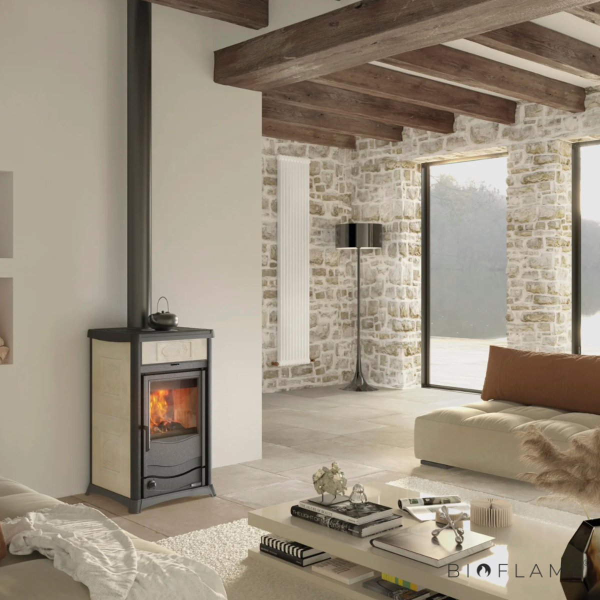 SALAMANDRA A LENHA PARA AQUECEMENTO CENTRAL - NORDICA EXTRAFLAME TERMOROSSELLA PLUS EVO DSA 4.0