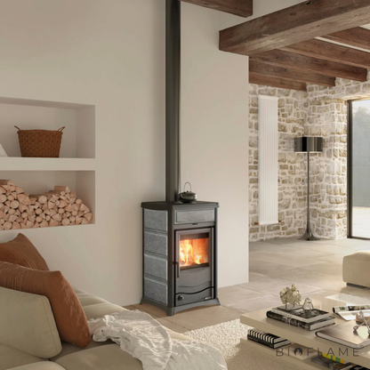 SALAMANDRA A LENHA PARA AQUECEMENTO CENTRAL - NORDICA EXTRAFLAME TERMOROSSELLA PLUS EVO DSA 4.0