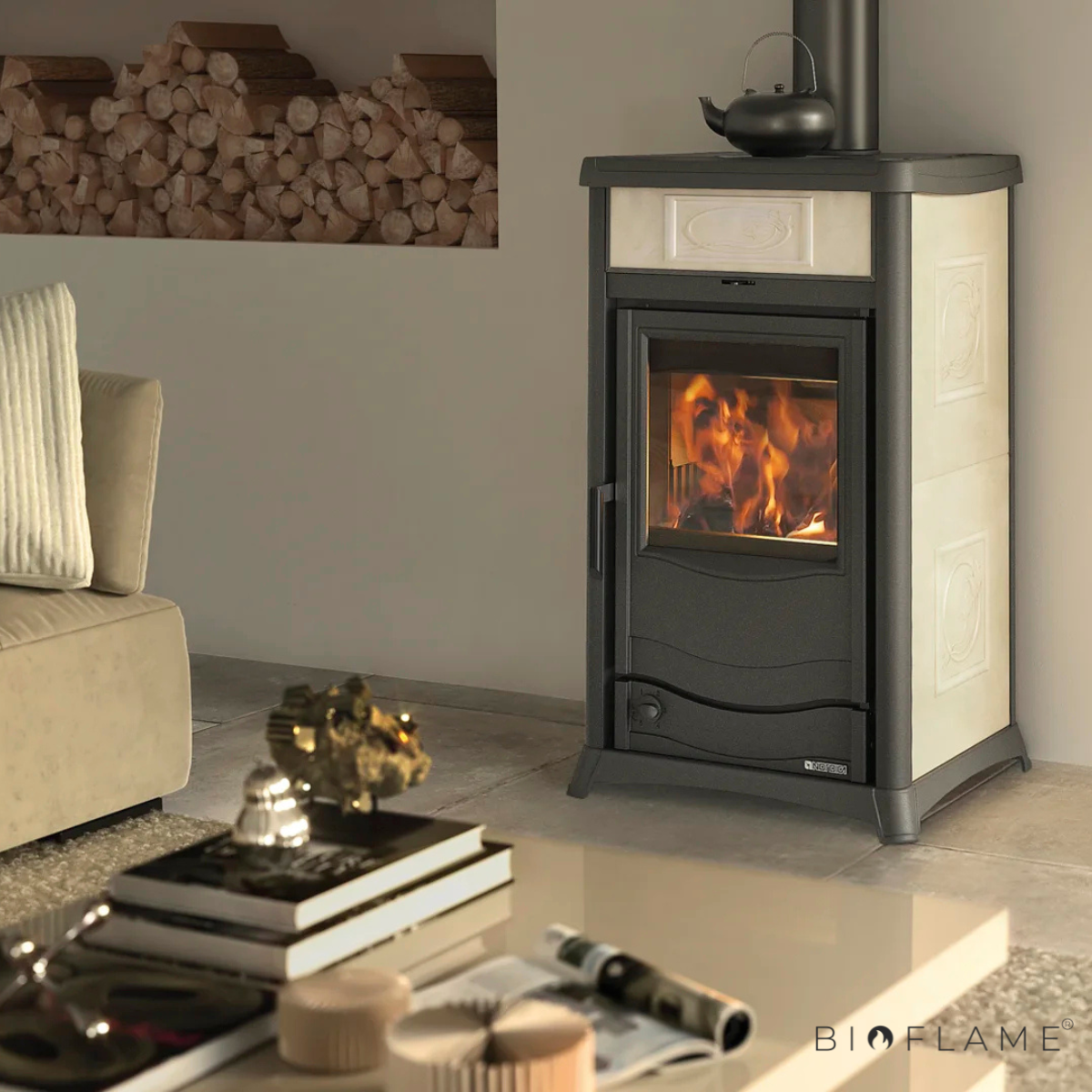SALAMANDRA A LENHA PARA AQUECEMENTO CENTRAL - NORDICA EXTRAFLAME TERMOROSSELLA PLUS EVO DSA 4.0