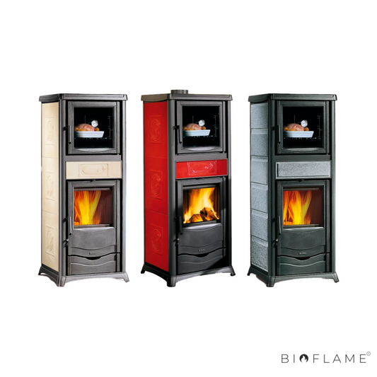 SALAMANDRA A LENHA PARA AQUECIEMNTO CENTRAL - NORDICA EXTRAFLAME TERMOROSSELLA PLUS FORNO DSA 4.0