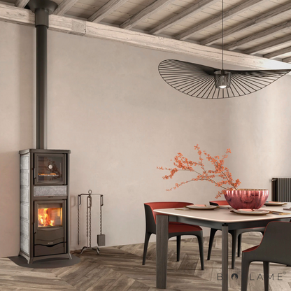 SALAMANDRA A LENHA PARA AQUECIEMNTO CENTRAL - NORDICA EXTRAFLAME TERMOROSSELLA PLUS FORNO DSA 4.0