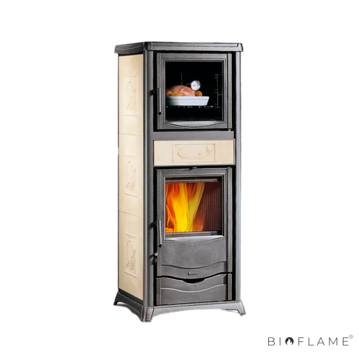 SALAMANDRA A LENHA PARA AQUECIEMNTO CENTRAL - NORDICA EXTRAFLAME TERMOROSSELLA PLUS FORNO DSA 4.0