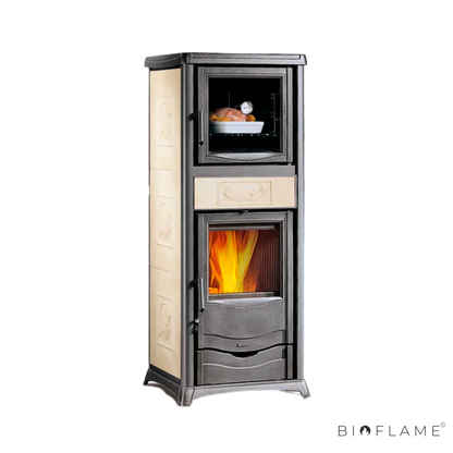 SALAMANDRA A LENHA PARA AQUECIEMNTO CENTRAL - NORDICA EXTRAFLAME TERMOROSSELLA PLUS FORNO DSA 4.0
