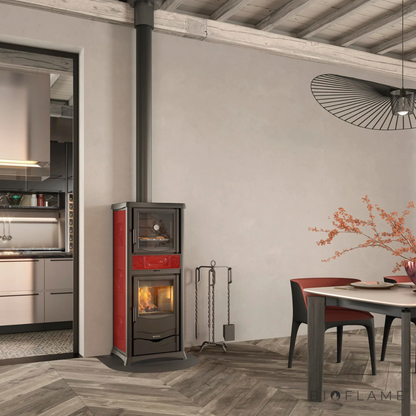 SALAMANDRA A LENHA PARA AQUECIEMNTO CENTRAL - NORDICA EXTRAFLAME TERMOROSSELLA PLUS FORNO DSA 4.0