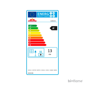 Foto da etiqueta de classificação energética A+ do Recuperador de Calor Bronpi Cairo 90, assegurando eficiência energética e baixo consumo de combustível.