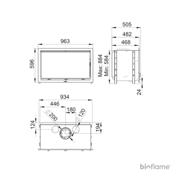 Desenho técnico do Recuperador de Calor Bronpi Cairo 90, apresentando todas as dimensões e especificações para uma instalação precisa e eficiente. Ideal para planejamento e adequação ao ambiente.