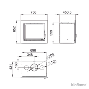 Desenho técnico do Recuperador de Calor a Lenha Bronpi Florida com dimensões