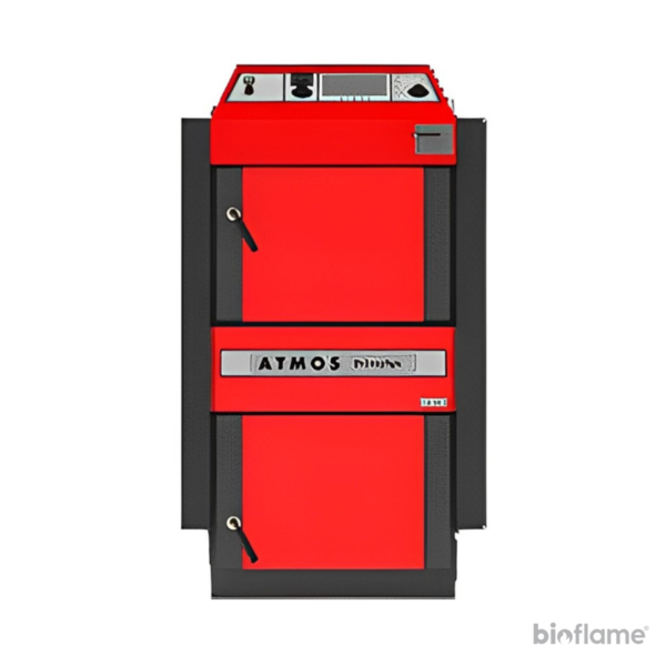 Caldeira para Aquecimento Central a Lenha de Chama Invertida – Atmos modelos DC25S e DC32S vista de frente em fundo branco.