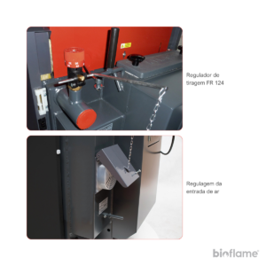 Regulador de tiragem e entrada de ar na Caldeira para Aquecimento Central a Lenha de Chama Invertida – Atmos modelos DC25S e DC32S.