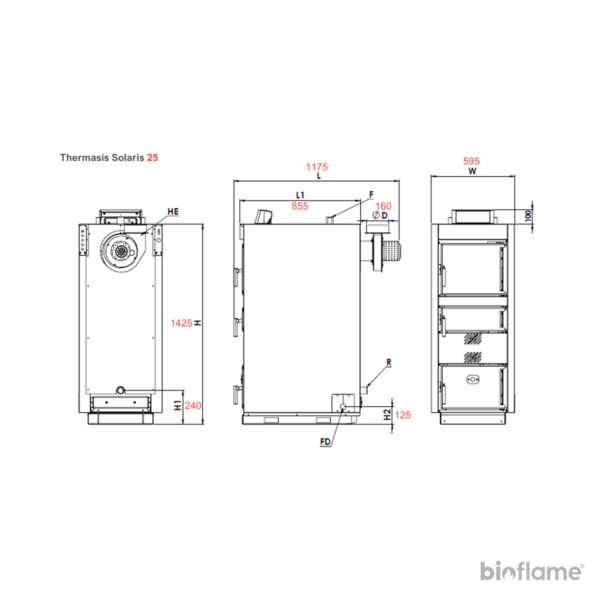Desenho técnico caldeira a lenha Thermasis Solaris potência 25kW