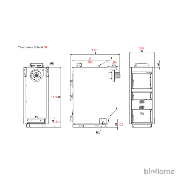 Desenho técnico caldeira a lenha Thermasis Solaris potência 32kW