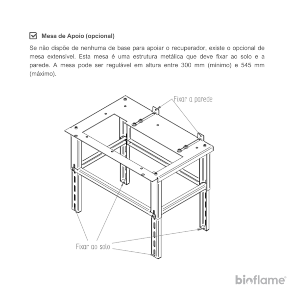 Mesa de Apoio opcional para o Recuperador de Calor a Pellets – Solzaima Fire