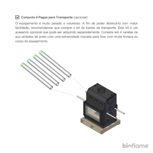 Desenho do opcional conjunto de 4 pegas para transporte do Recuperador de Calor para Aquecimento Central a Lenha - Solzaima Zaima Eco