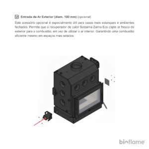 Desenho do opcional entrada de ar exterior do Recuperador de Calor para Aquecimento Central a Lenha - Solzaima Zaima Eco
